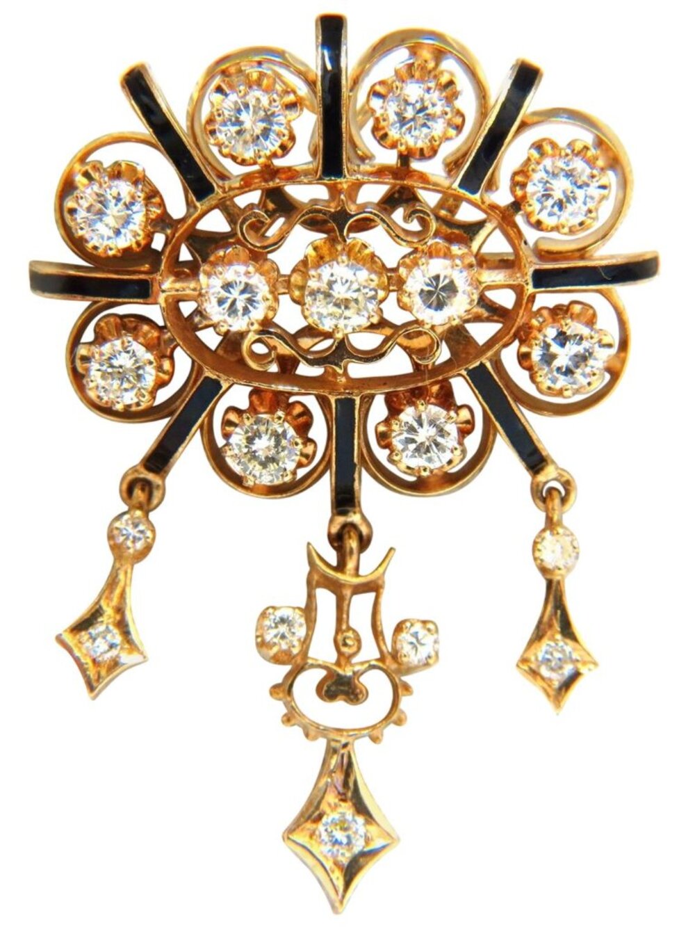1.50 Carat Diamonds Tassel 1960s Pendant Brooch Pin 14 Karat*